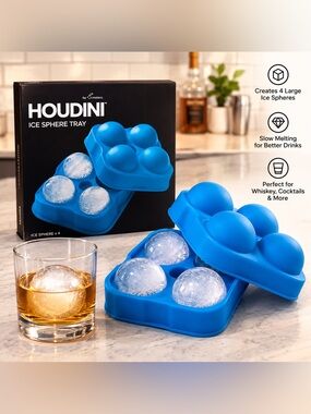 Houdini Ice Sphere Tray – Makes 4 Large Ice Spheres – Brand New Sealed